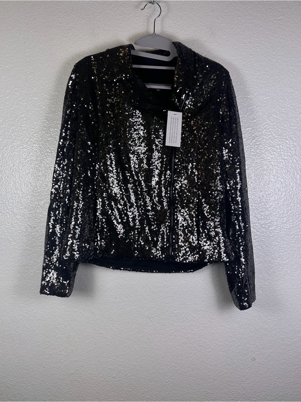 Colleen Lopez Women's Black Sequin Full Zip Long Sleeve Short Jacket Size S